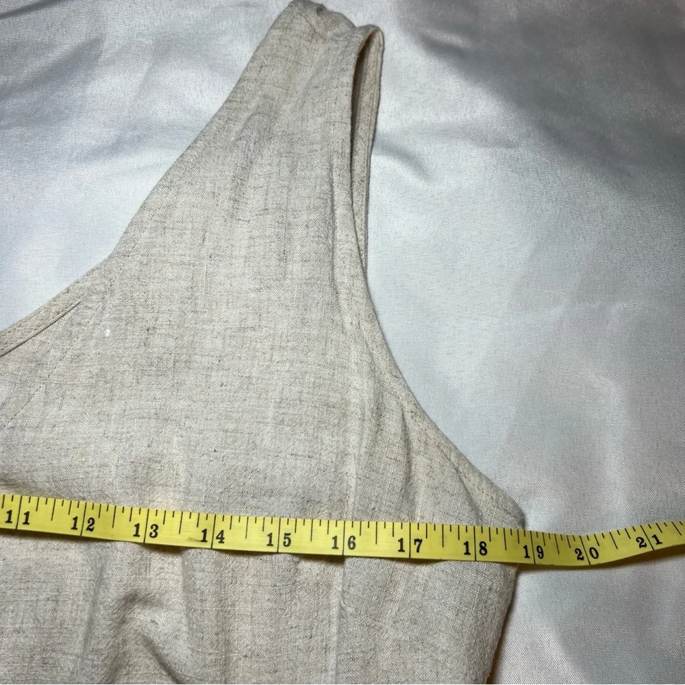 Women’s‎ Beige Linen Sleeveless Romper with Button Accents Tie Waist Size Large - Picture 11 of 14